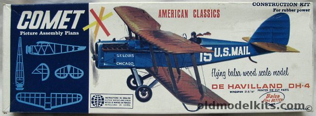 Comet De Havilland DH-4 Mail Plane - 21 Inch Wingspan Flying Balsa Model Airplane, 3305 plastic model kit